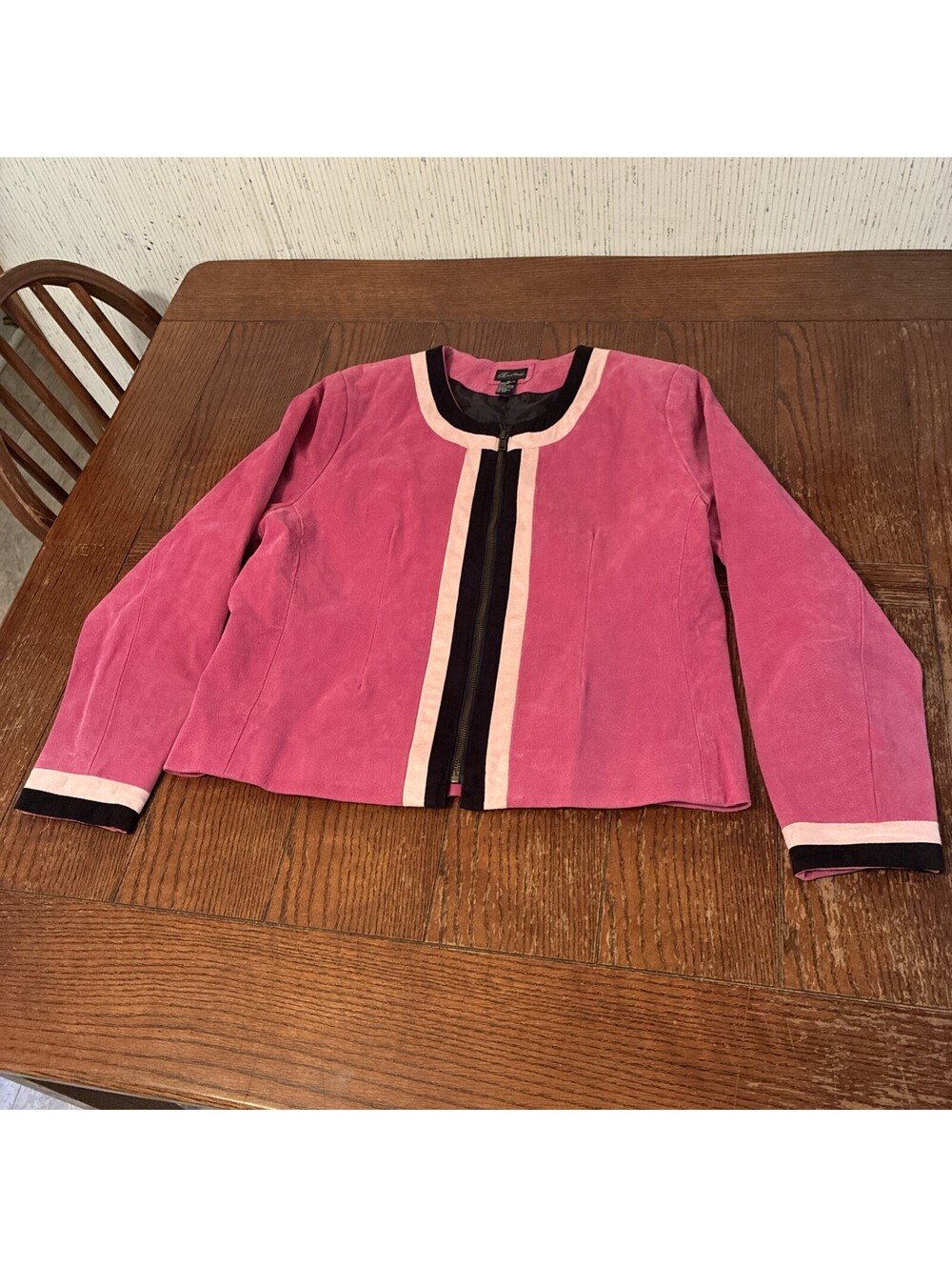 Karen Arnold Suede Jacket Women’s XL Pink Zip Front Leather Colorblock Lined